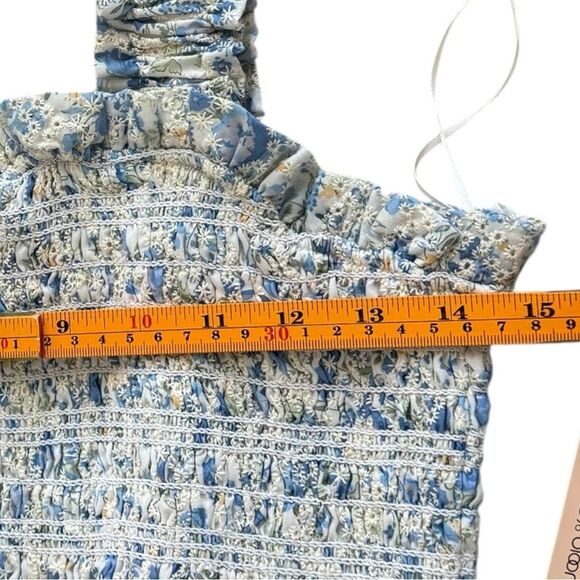 Aqua Ruffle Strap Sleeveless Floral Print Tiered Smocked Mini Dress. Medium. NEW - Picture 5 of 9